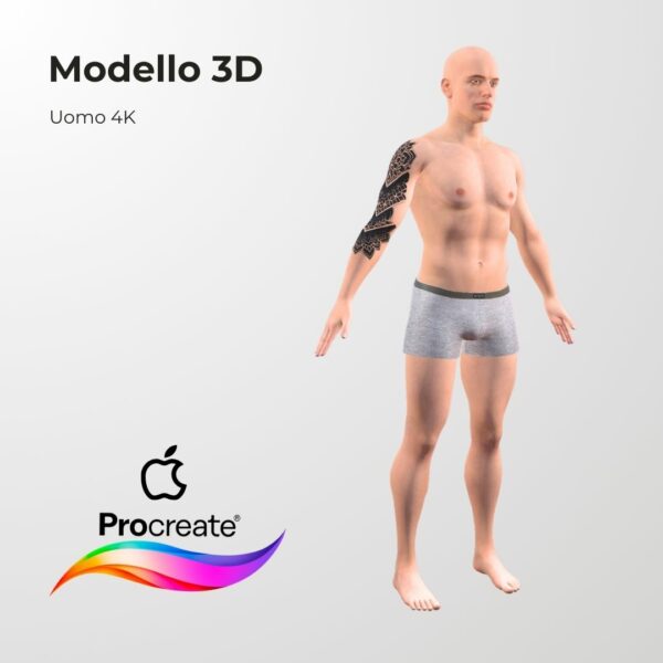 modello 3d uomo procreate per anteprima tatuaggi
