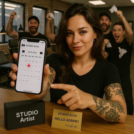 Tatuatrice mostra sito incluso nel gestionale STUDIO Artist su smartphone