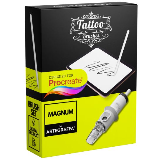 Procreate brush tattoo set MEGA PACK - 67 <strong>Pennelli Custom Procreate per Simulare e Semplificare il Lavoro del Tatuatore</strong><br><br> • Kit Bundle<br> • Comprende <strong>5 pacchetti di pennelli</strong><br> • <strong>DOWNLOAD ILLIMITATI</strong><br> • <strong>10 pennelli Stencil</strong><br> • <strong>7 pennelli Round Liner</strong><br> • <strong>7 pennelli Round Shader</strong><br> • <strong>37 pennelli Magnum</strong><br> • <strong>6 pennelli Dotwork</strong><br> • <strong>Compatibile</strong> con tutte le <strong>palette colori</strong> di Procreate<br> • <strong>Compatibile con Procreate</strong> App (disponibile solo per iPad)<br> • <strong>Prodotto digitale</strong> pronto al download<br> • <a href="https://www.artegraffa.it/installazione-del-prodotto/"><strong>Istruzioni d'installazione</strong></a><br> • <strong>Facile da installare</strong> su procreate<br>
