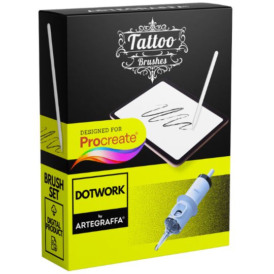 Procreate brush tattoo set MEGA PACK - 67 <strong>Pennelli Custom Procreate per Simulare e Semplificare il Lavoro del Tatuatore</strong><br><br> • Kit Bundle<br> • Comprende <strong>5 pacchetti di pennelli</strong><br> • <strong>DOWNLOAD ILLIMITATI</strong><br> • <strong>10 pennelli Stencil</strong><br> • <strong>7 pennelli Round Liner</strong><br> • <strong>7 pennelli Round Shader</strong><br> • <strong>37 pennelli Magnum</strong><br> • <strong>6 pennelli Dotwork</strong><br> • <strong>Compatibile</strong> con tutte le <strong>palette colori</strong> di Procreate<br> • <strong>Compatibile con Procreate</strong> App (disponibile solo per iPad)<br> • <strong>Prodotto digitale</strong> pronto al download<br> • <a href="https://www.artegraffa.it/installazione-del-prodotto/"><strong>Istruzioni d'installazione</strong></a><br> • <strong>Facile da installare</strong> su procreate<br>