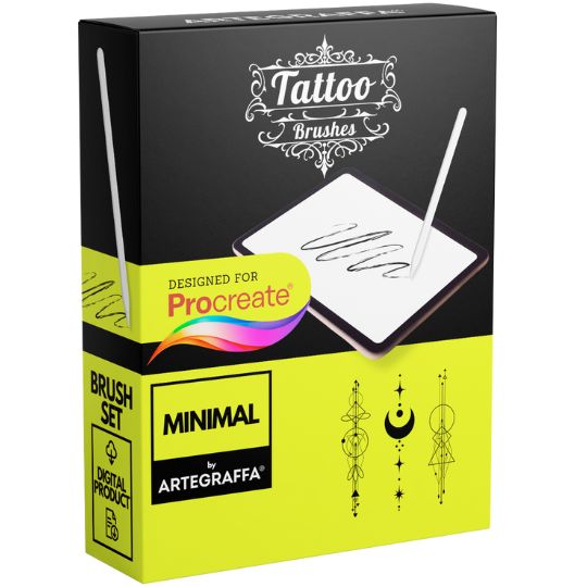 Procreate brush tattoo Bundle set ESSENTIAL PACK - <strong>535 Pennelli Custom Procreate per creare composizioni velocemente</strong><br><br> • Kit Bundle<br> • Comprende <strong>4 pacchetti di pennelli</strong><br> • <strong>DOWNLOAD ILLIMITATI</strong><br> • <strong>10 pennelli Stencil</strong><br> • <strong>50 forme Splatter</strong><br> • <strong>180 forme Flowers</strong><br> • <strong>295 forme Minimal</strong><br> • <strong>Compatibile</strong> con tutte le <strong>palette colori</strong> di Procreate<br> • <strong>Compatibile con Procreate</strong> App (disponibile solo per iPad)<br> • <strong>Prodotto digitale</strong> pronto al download<br> • <a href="https://www.artegraffa.it/installazione-del-prodotto/"><strong>Istruzioni d'installazione</strong></a><br> • <strong>Facile da installare</strong> su procreate<br>