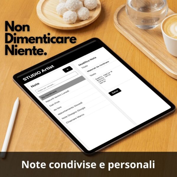 Tablet con note gestionali scritte su STUDIO Artist