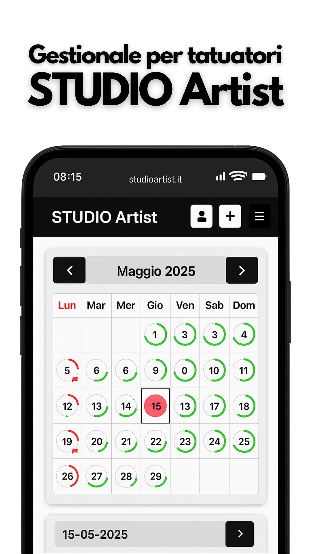 STUDIO Artist – Il primo gestionale per tatuatori con agenda condivisa e sito vetrina Gestionale STUDIO Artist su mobile