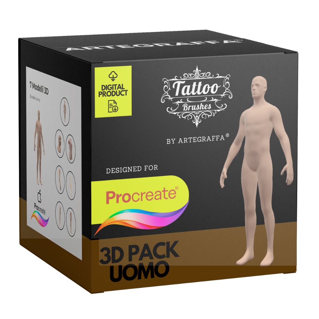 3D Model Procreate tattoo - Gamba Uomo SX - <strong>Modello 3D Procreate per Simulare l'anteprima interattiva del tatuaggio</strong><br><br> • <strong>7 livelli Colore</strong> della pelle<br> • <strong>1 livello righello</strong> per squadratura stencil<br> • <strong>1 livello Texture 2D</strong> realistica<br> • <strong>Importa o disegna</strong> il tuo progetto<br> • <strong>Compatibile con Procreate</strong> App (disponibile solo per <strong>Apple iPad</strong>)<br> • <strong>Prodotto digitale</strong> pronto al download<br> • <strong>Facile da installare</strong> su Procreate<br> • <a href="https://www.artegraffa.it/installazione-del-prodotto/"><strong>Istruzioni d'installazione</strong></a>