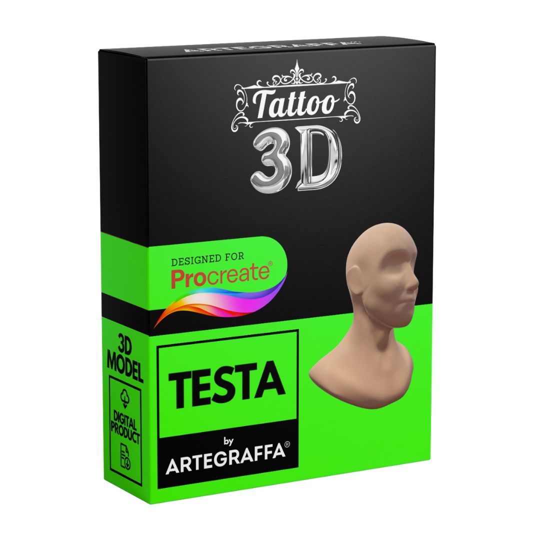 3D Model Procreate tattoo Standard – Bundle pack UOMO - <strong>7 ModellI 3D Procreate per Simulare l'anteprima interattiva del tatuaggio</strong><br><br><strong>MODELLI <strong>COMPRESI</strong>:</strong><br><br> • <strong>Testa</strong><br> • <strong>Braccio uomo Dx</strong><br> • <strong>Braccio uomo Sx</strong><br> • <strong>Gamba uomo Dx</strong><br> • <strong>Gamba uomo Sx</strong><br> • <strong>Busto uomo</strong><br> • <strong>Corpo completo uomo</strong><br><br> • <strong>7 livelli Colore</strong> della pelle<br> • <strong>1 livello righello</strong> per squadratura stancil<br> • <strong>1 livello Texture 2D</strong> realistica<br> • <strong>Importa o disegna</strong> il tuo progetto<br> • <strong>Compatibile con Procreate</strong> App (disponibile solo per <strong>Apple iPad</strong>)<br> • <strong>Prodotto digitale</strong> pronto al download<br> • <strong>Facile da installare</strong> su Procreate<br> • <a href="https://www.artegraffa.it/installazione-del-prodotto/"><strong>Istruzioni d'installazione</strong></a>